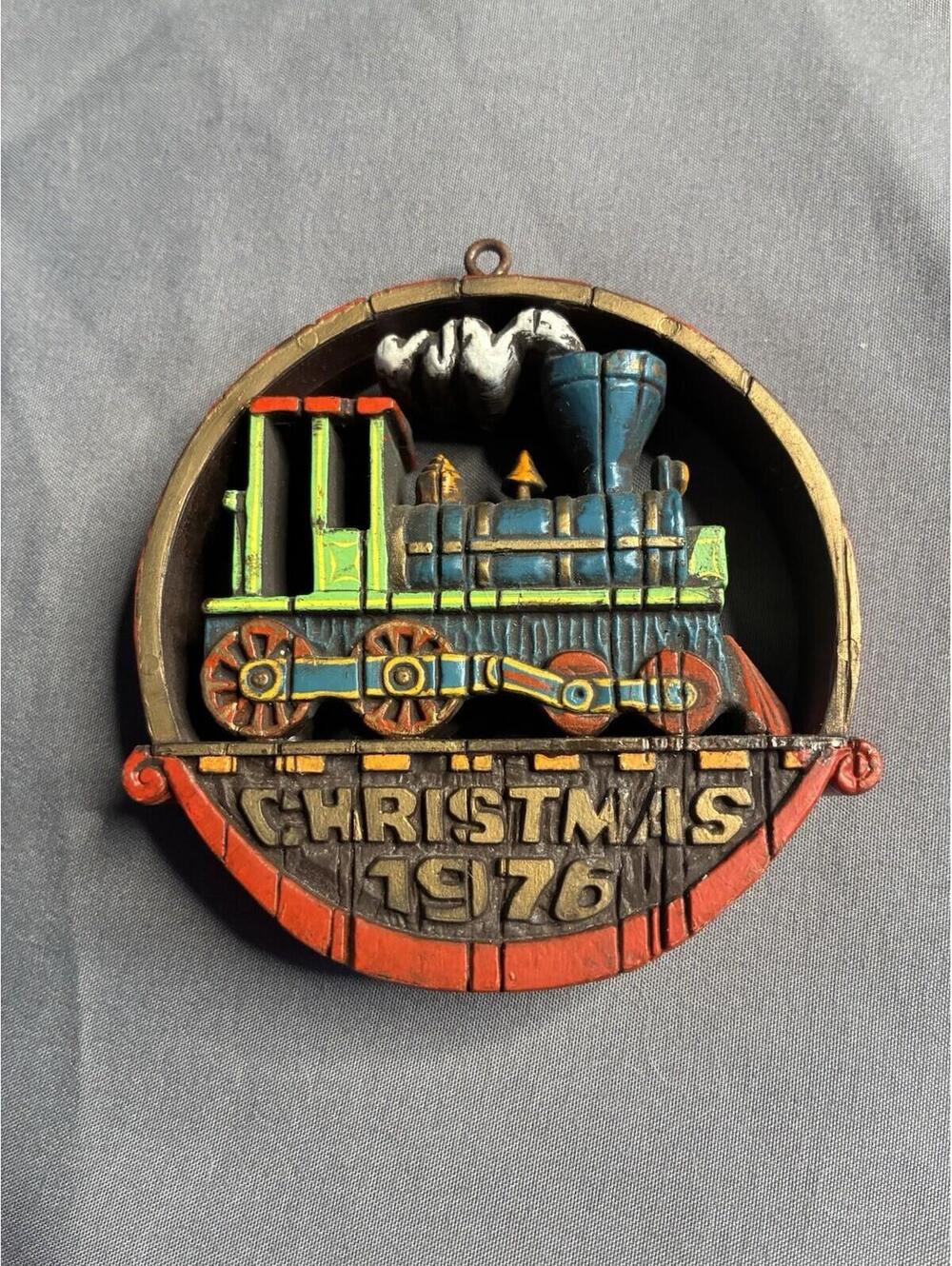Vintage 1976 Round Train Hallmark Holiday Hanging Tree Ornament